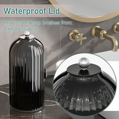 GAXmi Makeup Brush Holder with Lid Rotating Cosmetic Organizer, Dark Black - color: Dark Black