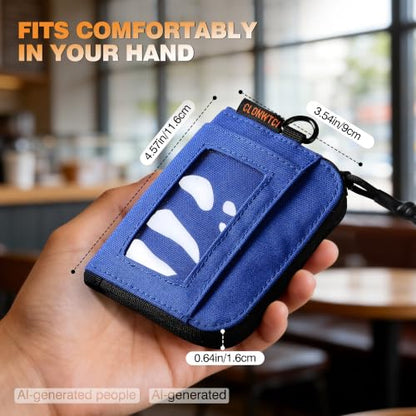 남성용 RFID 차단 동전 지갑, 지퍼 포켓이 있는 500D 나일론 EDC 지갑 파우치, 신분증 창, 키 클립, 카드, 현금 및 필수품 정리함, 블루., 아니요 - color: 블루.