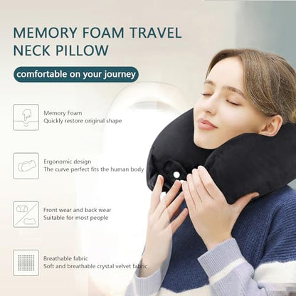 Neck Pillow Airplane Memory Foam Travel Pillows Black - color: Black