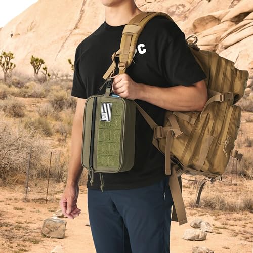 PAVILIA Tactical Toiletry Bag Men, Water Resistant Molle Military, Olive XL - color: Olive, size: Extra Large