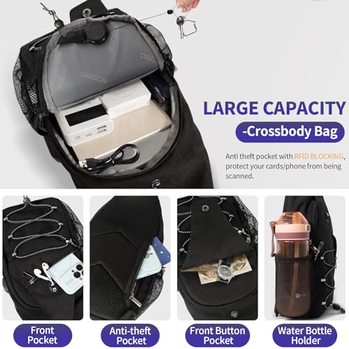 OSOCE Anti-Theft Sling Bag, Crossbody Bag for Men, Water-Resistant, 1.0L - color: Black V1.0, size: Large