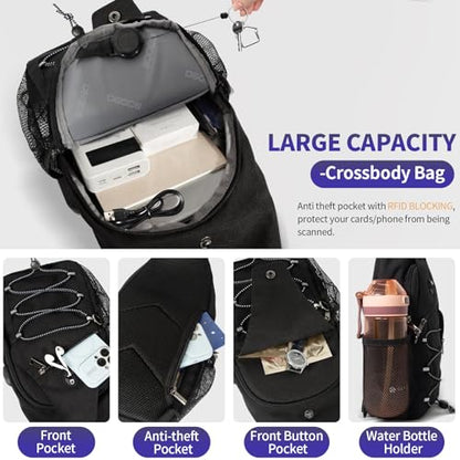 OSOCE Anti-Theft Sling Bag, Crossbody Bag for Men, Water-Resistant, 1.0L - color: Black V1.0, size: Large