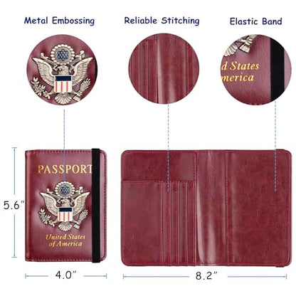 TOURSUIT RFID Blocking Passport Holder, Leather Travel Wallet, Rose Red - color: Rose Red