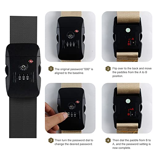 Veki Cross Luggage Straps Set TSA Approved with Lock, Black, 1pcs - color: Black, size: 1pcs