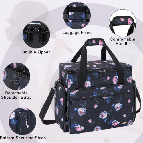 Extra Large Rolling Makeup Bag with Trolley and 4 Removable Pouches - color: Peony