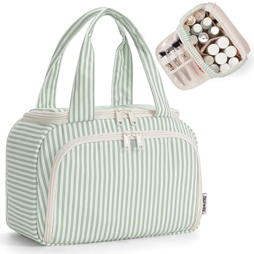 Narwey Travel Toiletry Bag for Women, Large Cosmetic Makeup Bag Organizer - color: Y-Mint Green Stripe