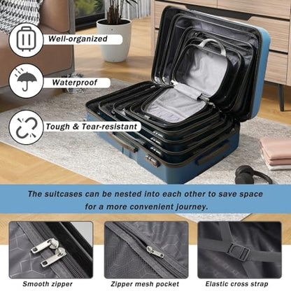 Merax Luggage Set 13 Piece, Hardshell Spinner Suitcases for Family Trips - color: Ink Blue, style: 13-piece Set