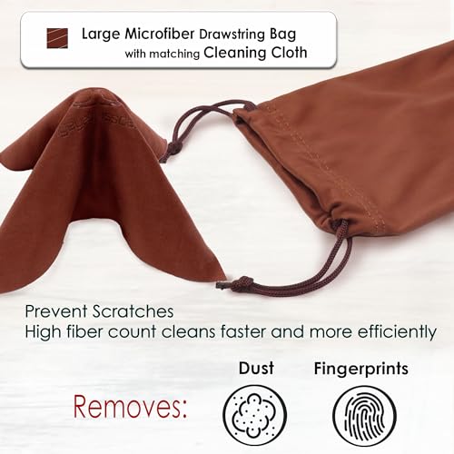 MyEyeglassCase Extra Large Hard Shell Sunglasses Case for Large Rectangular Frames, Eyeglass Case with Pouch & Cloth - color: As505 Brown