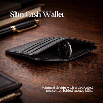 Slim Card Holder Wallet with Cash Pocket, Minimalist RFID Blocking Wallet, Compact Lightweight Everyday Carry Design