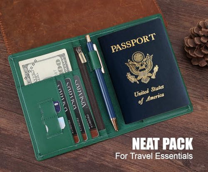STAR VISTA Phoenix Leather Passport Holder, Calfskin Travel Wallet - RFID Blocking, ID Window, Zipper Pocket, Pen & Notebook Included, Mint - color: Mint Green B