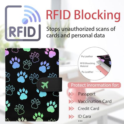 Passport Holder, Cute Travel Wallet Cover with RFID Blocking,Pawprint - color: F-Pawprint