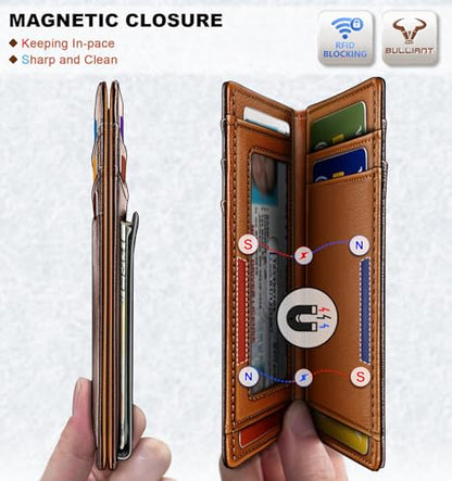 BULLIANT Magnetic Slim Leather Pocket Wallet Money Clip For Men 12Cards - color: Coffee7740
