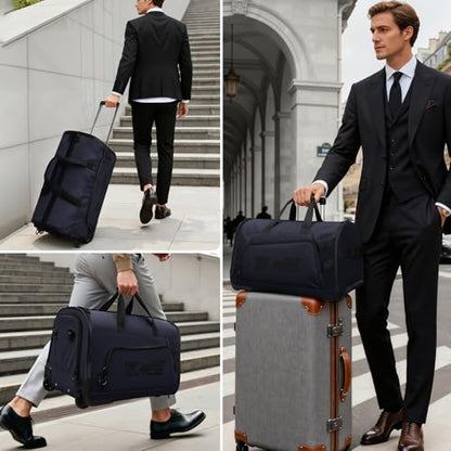 2-in-1 Rolling Garment Bag w/Wheel,Lightweight/Waterproof - color: Navy