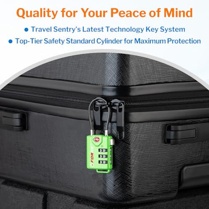 Forge TSA Approved Luggage Locks, Open Alert Cable Lock, Green, 2 Pack - color: Green 2 PK