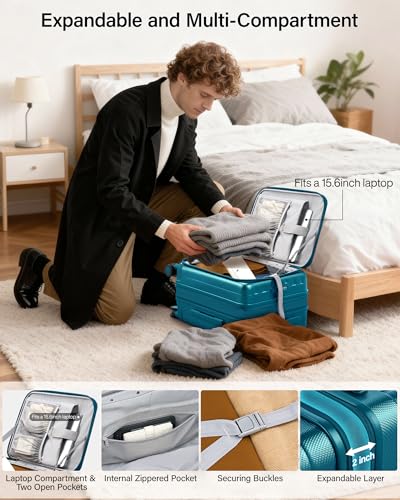Hanke Top Opening Carry-On - Expandable 16 Inch Airline Approved Spinner - color: Caribbean Blue, size: 20 Inch Expandable