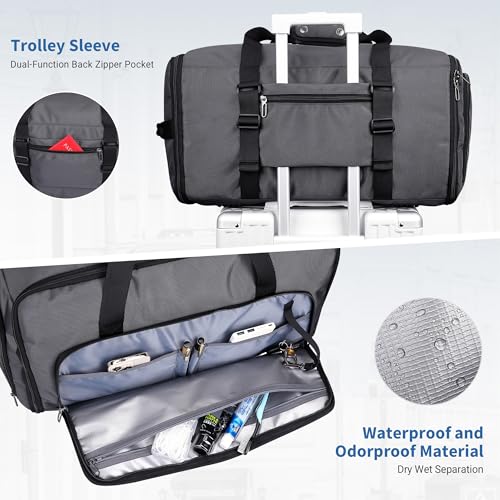 WITZMAN Garment Duffle Bags for Travel Men Suits 55L with Shoe Compartment - color: Silvery Grey