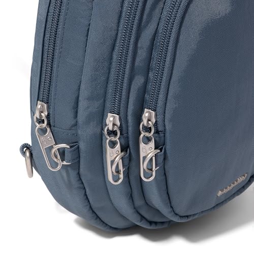 Baggallini Securtex® Anti-Theft Multi Zip Sling - Lightweight 8.6"x15.2" Travel Bag with Locking Zippers & RFID Protection - color: Mist