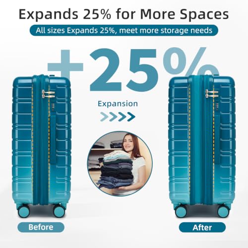 LARVENDER Luggage Sets 5 Piece, PC+ABS Expandable Suitcases with Wheels - color: Turbo Teal, size: 5 Piece Set (20/24/28/DB/TB)