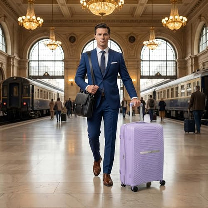 25" Checked Luggage Hardside Suitcase Expandable 20% - color: Lavender, size: Checked-Medium 25-Inch