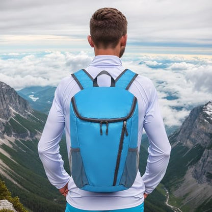 Hiking Backpack 20L Foldable Daypack for Men Women Nylon Lake Blue | Packable Backpack for Men Women, Small Foldable Day Pack Waterproof for Travel Camping Mountaineering - color: Lake Blue