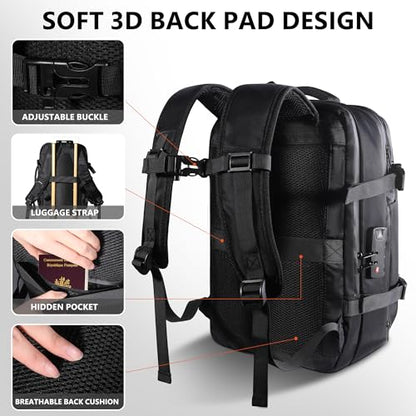 Vacuum Backpack Travel with Pump, 60L Exapandable Air Compression Vacuum System, Available Boarding, Carry on Luggage, Water Resistant, TSA Lock and Strong Sealing Airbag for Travel, Black - color: 60l-black