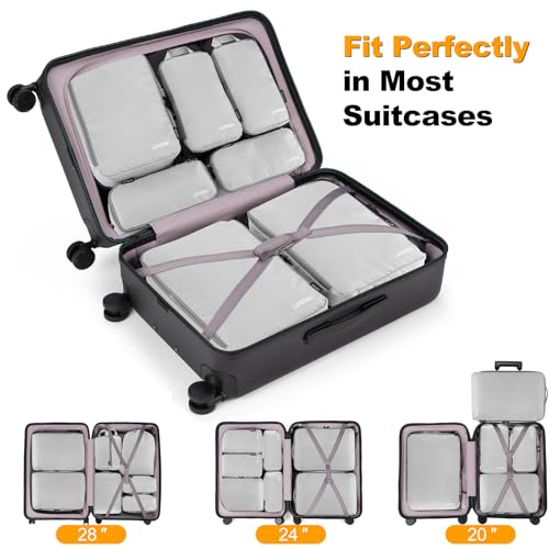 Lumesner 8 Set Compression Packing Cubes, Travel Suitcase Organizers - color: Grey