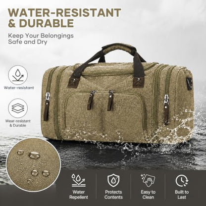coowoz Duffle Bag for Men 40L Expandable Canvas Travel Weekender Overnight Bag with Trolley Sleeve & Shoulder Strap for Business Trips, Travel Khaki - color: Khaki