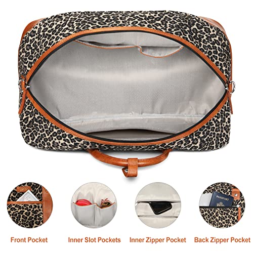IBFUN Weekender Bags for Women, 3PCS Travel Set with Shoe Compartment 21.6 - color: A02-brown+brown leopard