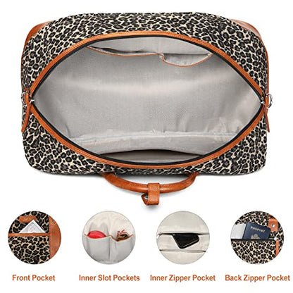 IBFUN Weekender Bags for Women, 3PCS Travel Set with Shoe Compartment 21.6 - color: A02-brown+brown leopard