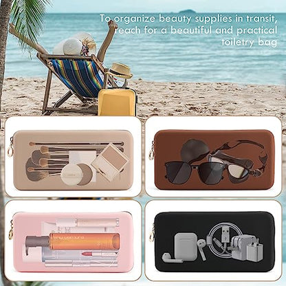 FVION Zipper Makeup Brushes Bag For Travel, Large Silicone Makeup Brush Holder, Make Up Brushes Pouch Case for Makeup Tools - Black - color: Black