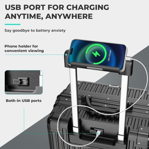 컵 홀더 및 듀얼 USB 포트가 있는 지퍼 없는 휴대용 수하물, 항공사 승인 하드 쉘 슈트케이스, TSA 잠금 장치, 블랙., 20인치 - color: 블랙., size: 20인치
