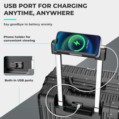 컵 홀더 및 듀얼 USB 포트가 있는 지퍼 없는 휴대용 수하물, 항공사 승인 하드 쉘 슈트케이스, TSA 잠금 장치, 블랙., 20인치 - color: 블랙., size: 20인치