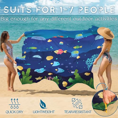 Beach Blanket Waterproof Sandproof 78''X81''/78''X110'' Large Beach Towel - color: Undersea, size: 78''X110"