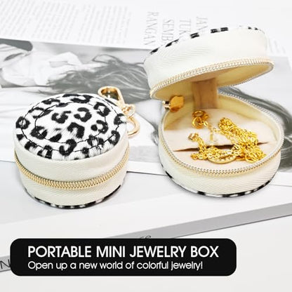 Portable Ring Keychain Holder - White leopard print Jewelry Holder - color: White leopard print