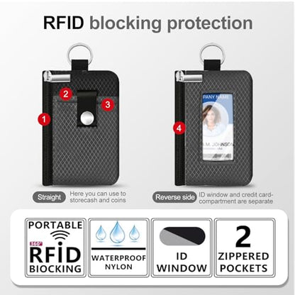 Minimalist RFID Blocking Small Wallet with ID Window,WaterResistant Zip Id Case Wallet with Lanyard Keychain for Cards,Cash,Travel,Women,Men (DarkGrey/Black) - color: DarkGrey/Black