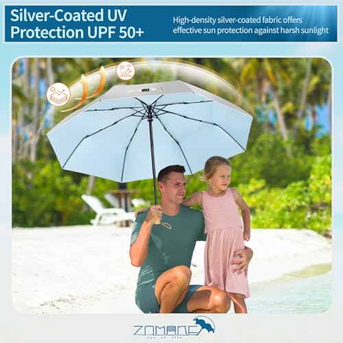 ZOMAKE UV Umbrella for Sun Protection, Travel Compact Sun Umbrellas 46Inch - color: B:Silver,Light Blue
