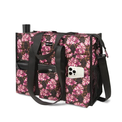 TOPDesign Utility Water Resistant Tote Bag with 22 Pockets, Zipper Closure - color: Baroque Carnation, size: Medium