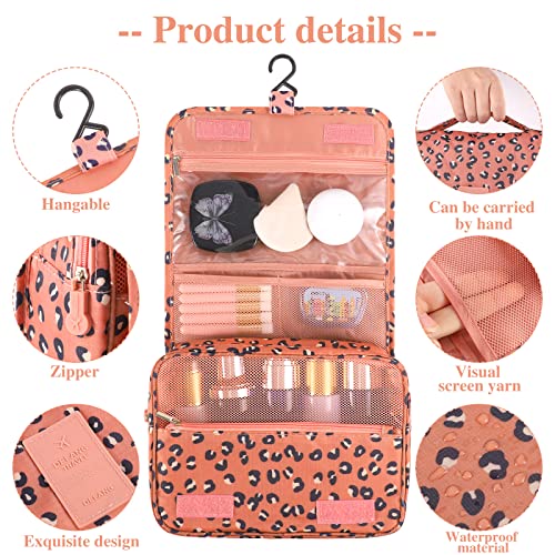 Hanging Toiletry Bag for Women, Portable Cosmetic Summer Beach Bag, Leopard - color: Orange Leopard
