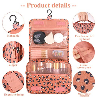 Hanging Toiletry Bag for Women, Portable Cosmetic Summer Beach Bag, Leopard - color: Orange Leopard