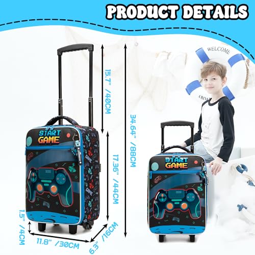 Kids Luggage Sets with Wheels Boys Travel Softside Suitcases 16" Carry on Suitcase with Duffle Bag Boys Luggage Sets Airline Approved - color: Game