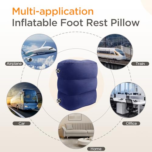 HOMCA Inflatable Travel Foot Rest Pillow for Airplane (2-Pack) - color: Blue