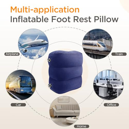 HOMCA Inflatable Travel Foot Rest Pillow for Airplane (2-Pack) - color: Blue