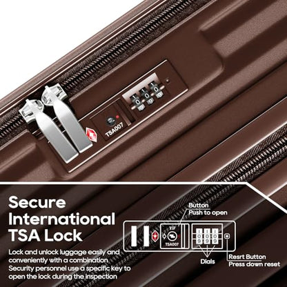 Joyway Expandable Carry On Luggage Sets with Front Pocket, Coffee - color: Coffee, size: 3 Piece Sets (20/DB/TB)