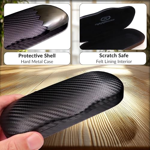 MyEyeglassCase Men's Medium Glasses Case - Classic Eyeglasses Hard Shell Holder, Elegant Easy Open Lip with Pouch and Cloth - color: As196 Carbon Black