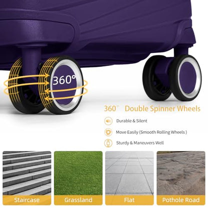LARVENDER Carry On Luggage 22x14x9 Airline Approved, Suitcases with Wheels - color: Grape Purple, size: 3 Piece Set (20/DB/TB)