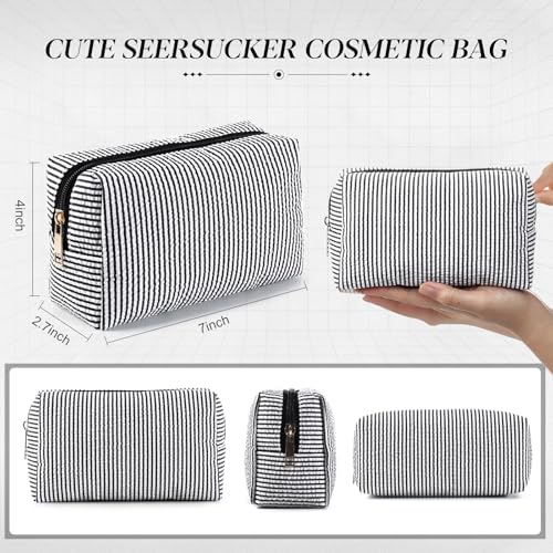 Sanwuta 6 Pcs Seersucker Cosmetic Bags Bulk, Striped Zippered,Black - color: Black