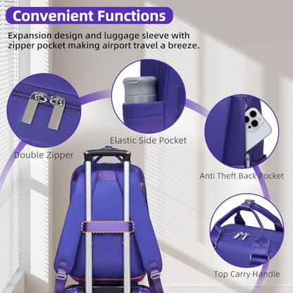 LARVENDER Carry on Luggage Sets 3 Piece, 20 Inch Suitcases, Midnight Berry - color: Midnight Berry-20BP, size: 3 Piece Set (Backpack/TB/20)