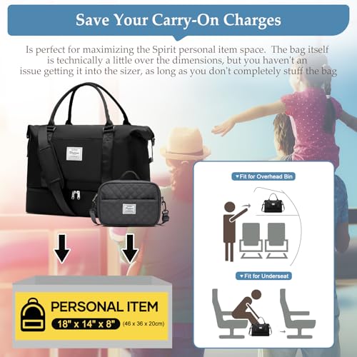 Weekender Bags for Women,Personal Item Travel Bag with Shoes Compartment - color: B-Blackn-3PCS-4051, size: Large