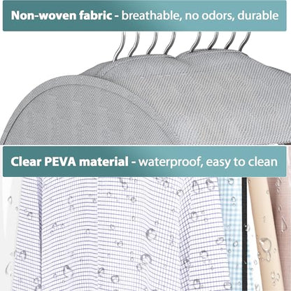 Liuoud 10" Gusseted Garment Bags for Hanging Clothes with Clear Window, 50” - color: Grey with window, size: 50 inch