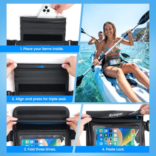 2 Pack Waterproof Fanny Pack, IPX8 Double Space Phone Pouch Dry Bag - color: Black+Blue
